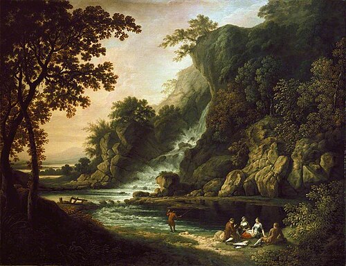 Landscape with a fishing Party by a Waterfall, 1772, George Mullins