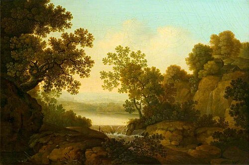 Landscape with a Waterfall and Anglers, , George Smith