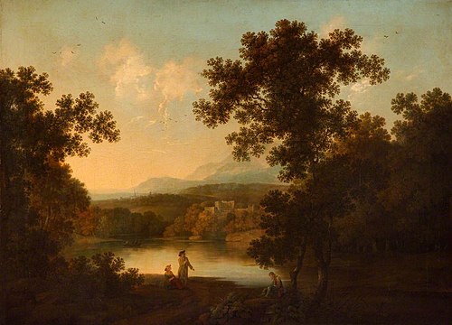 A Landscape with Views of a Ruined Castle and a distant Town seen over Water, 1776, George Smith