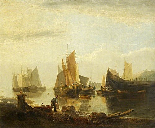 Fishing Boats in a Harbour, 1827, George Vincent