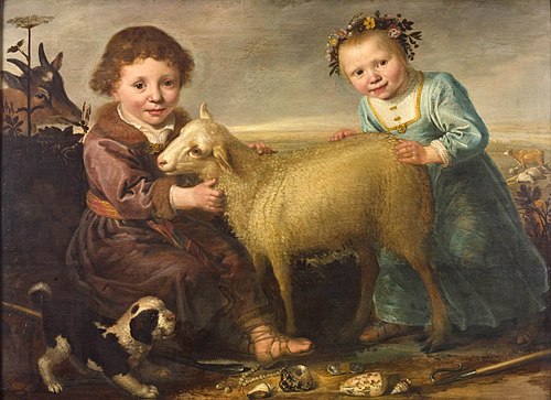 Two children with a lamb, 1638, Jacob Cuyp