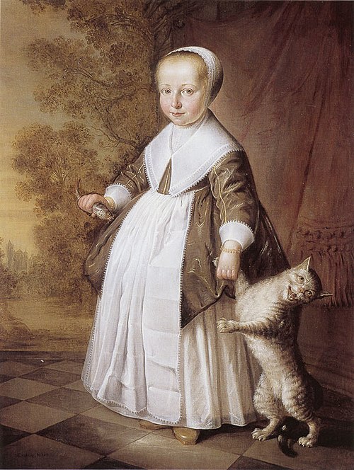 4 yr old Girl with Cat and Fish, 1647, Jacob Cuyp