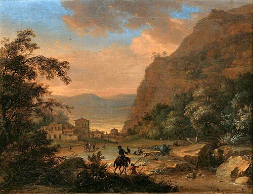 Mountain Landscape with Figures and a Hawking Party, , Gerard Edema