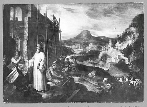 Scene of the legend of S. Benedict (building of a church), 1557, Maarten de Vos