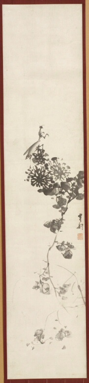 Praying Mantis and Chrysanthemums, , Ganku