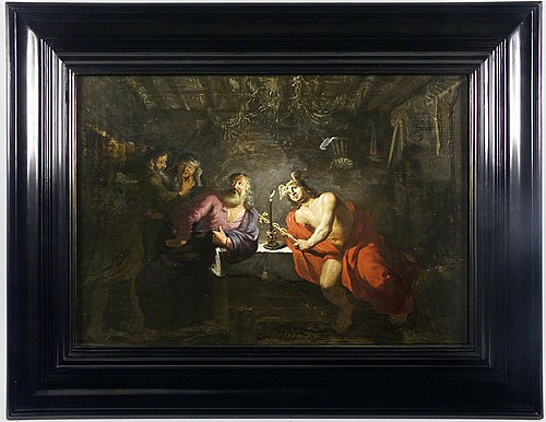 Zeus en Hermes in de hut van Philemon en  Baucis., , Gerhard Jan Palthe