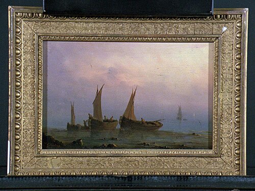 Vissersschepen op het strand, 1850, Théodore Gudin