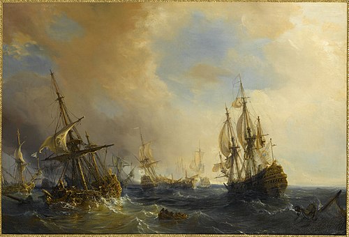 Prise de sept vaisseaux anglais par la frégate française L'Aigle, 2 mai 1811, 1844, Théodore Gudin