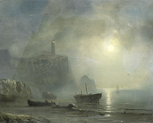 Vue d'une côte rocheuse au clair de lune, 1850, Théodore Gudin
