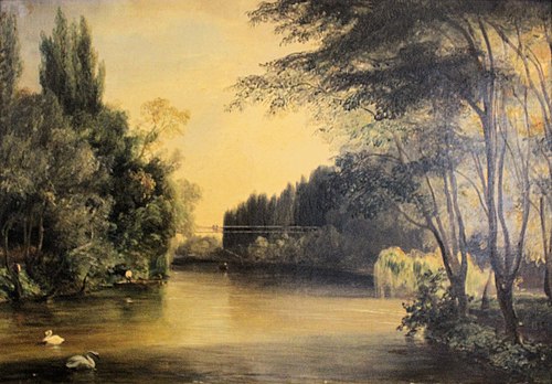 Vue du pont suspendu du parc de Neuilly, 1831, Théodore Gudin