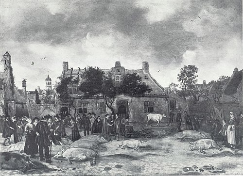 Selling Pigs at the Market in The Hague, 1649, Sybrand van Beest