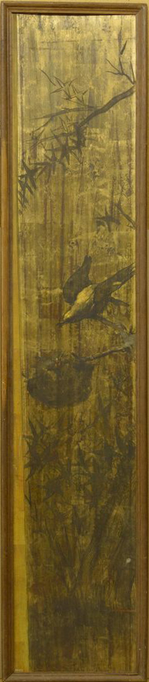 Een van twee stillevens met beschildering van vogel die zijn jongen op nest voert, 1878, Christoffel Bisschop