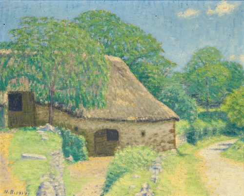 Landscape with a thatched house., 1914, Niels Bjerre