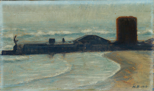Beach, with houses., 1919, Niels Bjerre