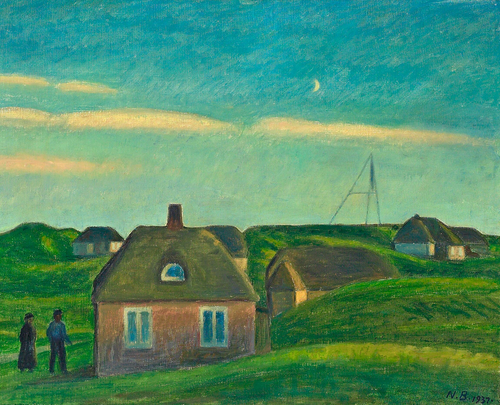 Houses behind the dunes at Fjand., 1937, Niels Bjerre