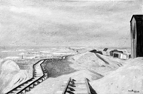 Ved høfdearbejdspladsen. Efterårssol, 1929, Niels Bjerre
