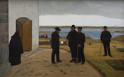 People outside a Church. Harboøre, Jutland, 1906, Niels Bjerre