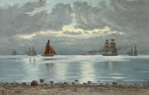 Ships in the Sound., 1889, Christian Blache