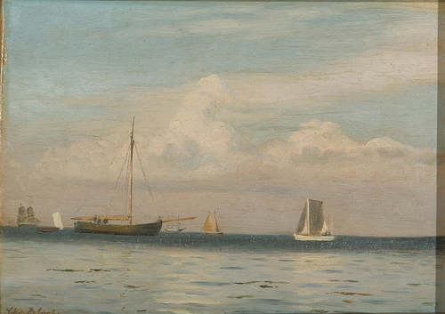 Sailing ships at sea., 1888, Christian Blache