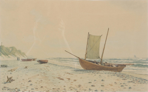 Boats on a beach., 1886, Christian Blache