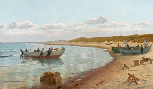 Coastal seenery with fishermen by their boats., 1905, Christian Blache