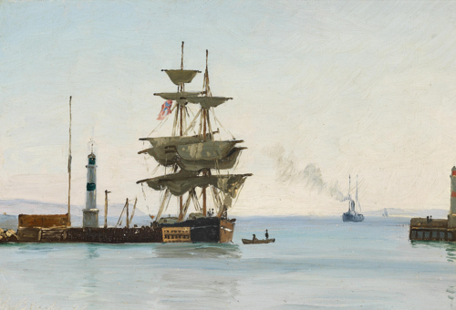 A sailing ship entering a port., 1886, Christian Blache