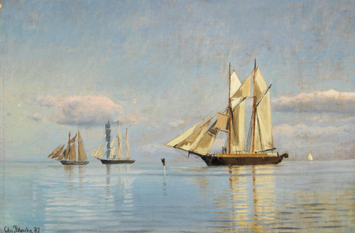 Sailing ships at sea on a calm summer day., 1887, Christian Blache