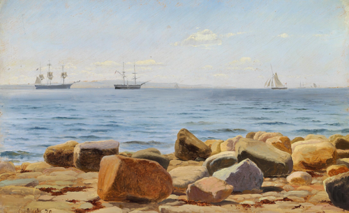 Sailing ships off the coast., 1870, Christian Blache