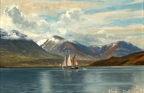 An Icelandic inlet scenery., 1881, Christian Blache