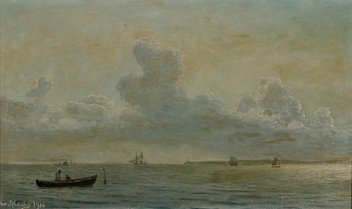 A fishing boat and other sailing ships in the Sound., 1910, Christian Blache