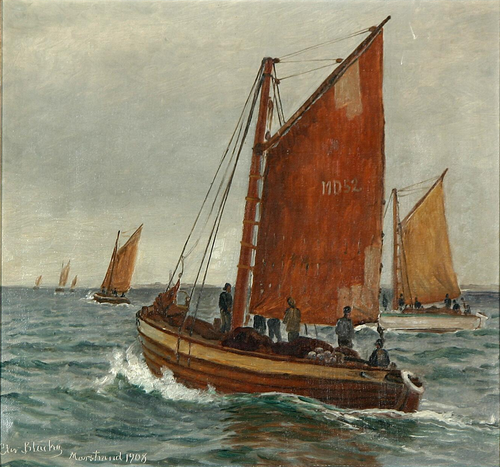 Fishing vessels at Marstrand., 1908, Christian Blache