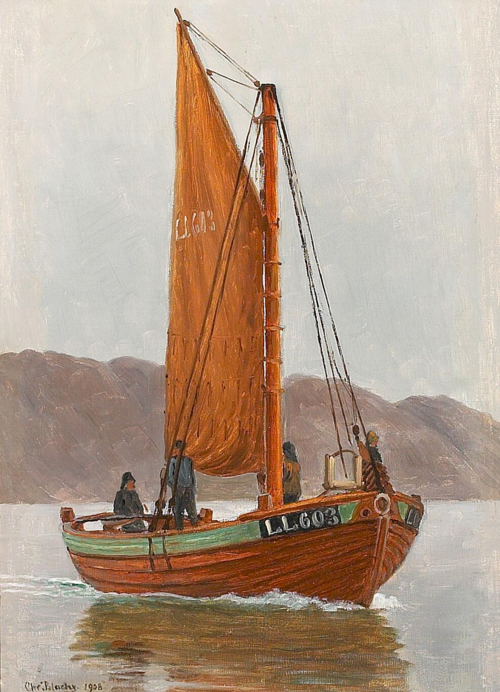 Fishing vessel LL 603 at Marstrand., 1908, Christian Blache