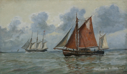 A ship signalling off the port of Hirtshals., 1912, Christian Blache