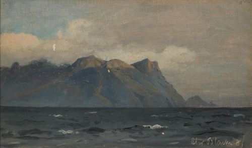 Coastal scenery with mountains., 1881, Christian Blache