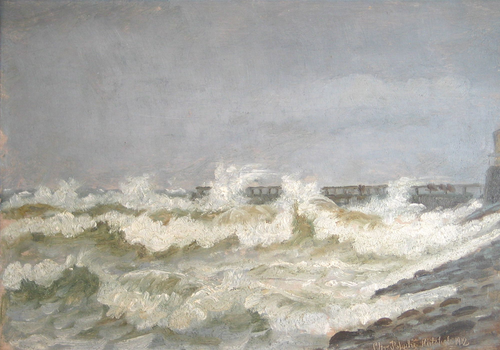 Waves rolling against a jetty., 1912, Christian Blache