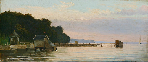 Coastal scenery with beach huts., 1879, Christian Blache