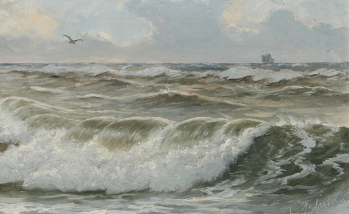 Coastal scenery with breakers., 1888, Christian Blache