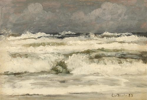 Coastal view with roaring waves., 1883, Christian Blache