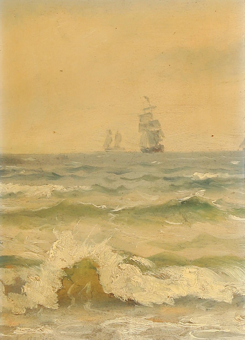 Coastal scenery with sailing ships., 1888, Christian Blache
