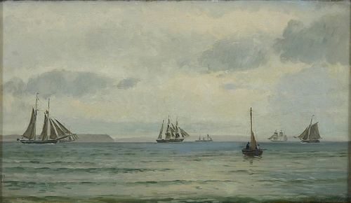 Sailing ships at sea., 1879, Christian Blache