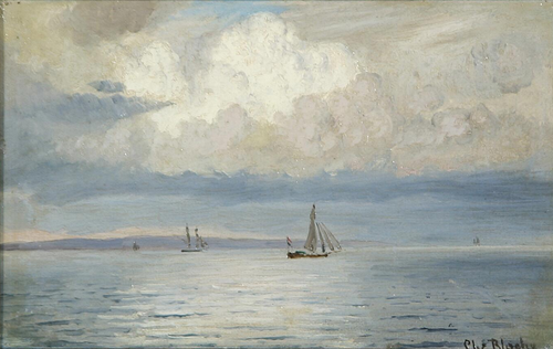 Sailings ships off a coast., 1888, Christian Blache