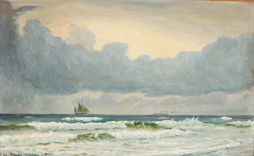 A schooner and a steamship off Hirtshals., 1918, Christian Blache