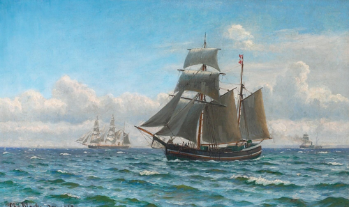 A topsail schooner and other ships., 1887, Christian Blache