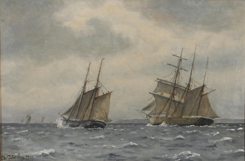 Ships in rough seas., 1919, Christian Blache