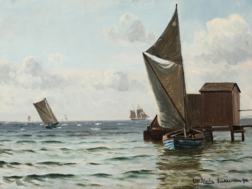 Sailing boats off the coast of Snekkersten., 1890, Christian Blache