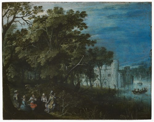 Landschap met een waterslot en musicerend gezelschap, 1649, Monogrammist AC (Noordelijke Nederlanden jaren 1630)