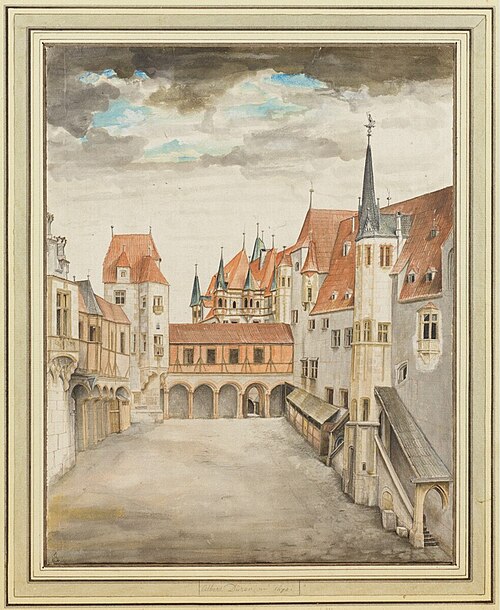 Cour du château d'Innsbruck avec des nuages, 1495, Albrecht Dürer