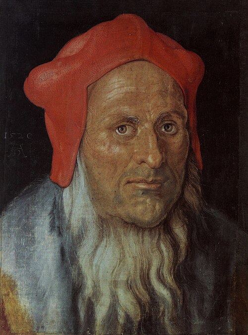 Tête de vieillard coiffé d'un bonnet rouge, 1520, Albrecht Dürer