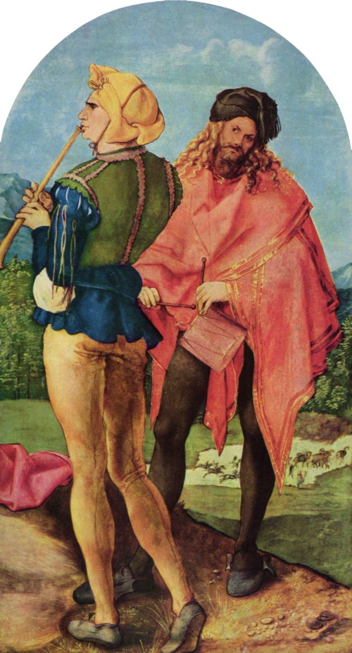 Jabach Altar: Piper and Drummer, 1507, Albrecht Dürer