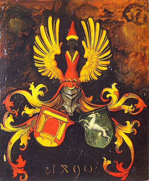 Marriage Coat of Arms of the Families Duerer and Holper. Verso of the Albrecht Dürer the Elder portr, 1490, Albrecht Dürer